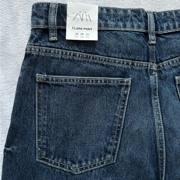 ZARA High Rise Full Length Flare Blue Jeans--6 - Picture 7 of 14